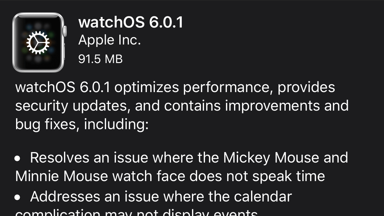 watchOS 6.0.1が公開！ミッキーの声が出ない不具合などの解消へ