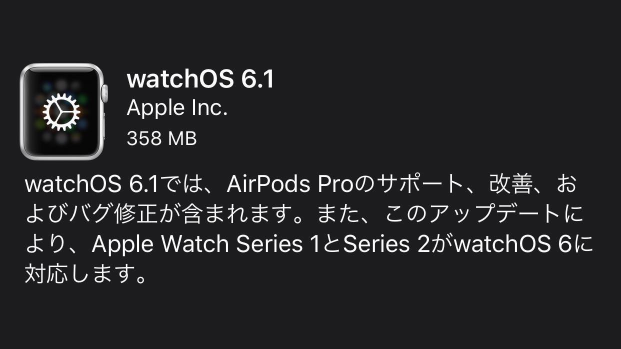 watchOS 6.1が公開！AirPods Proのサポートや、Series1・2のwatchOS 6対応を提供